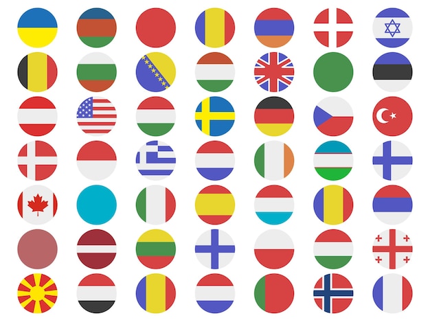 Rótulo redondo com bandeiras dos países do mundo Símbolo do país
