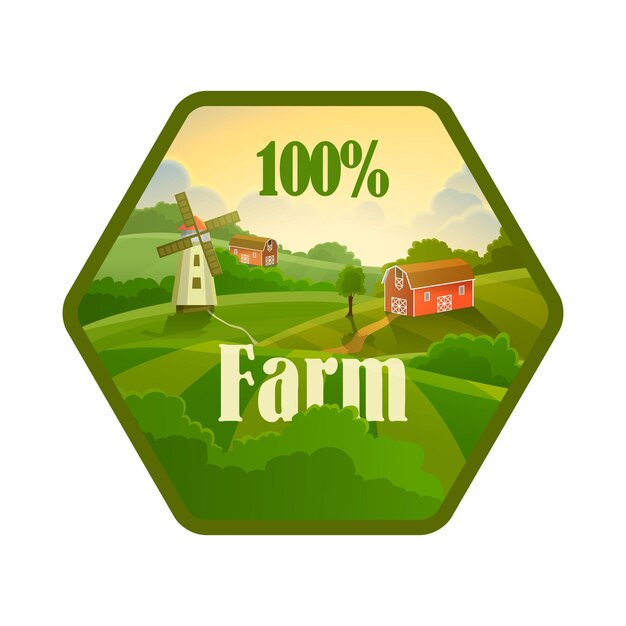 Vetor rótulo verde de ícone plano de alimentos frescos de fazenda natural saudável em um fundo branco