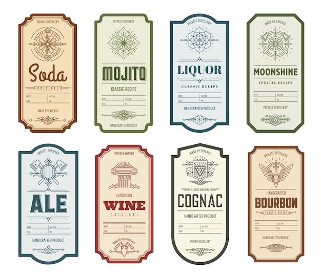 Rótulos de álcool vintage Mojito soda cognac wine