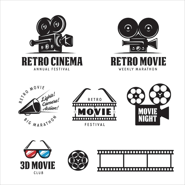 Rótulos de cinema retrô conjunto Vector ilustração vintage