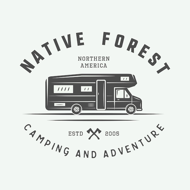 Rótulos de crachá de logotipo vintage camping ao ar livre e aventura emblema marca arte gráfica vetorial