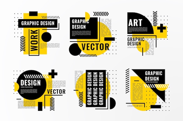 Rótulos de design gráfico em estilo geométrico