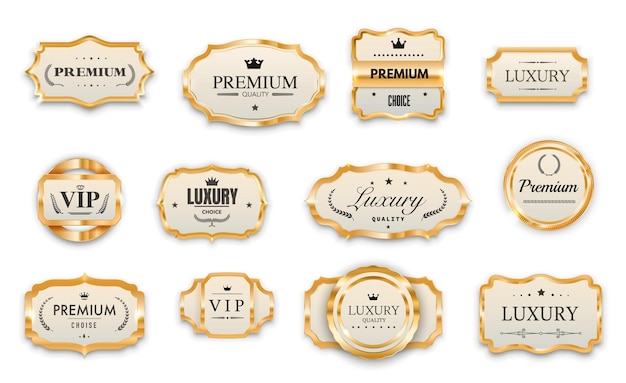 Vetor rótulos de ouro de luxo vip selos de premiação de etiqueta premium