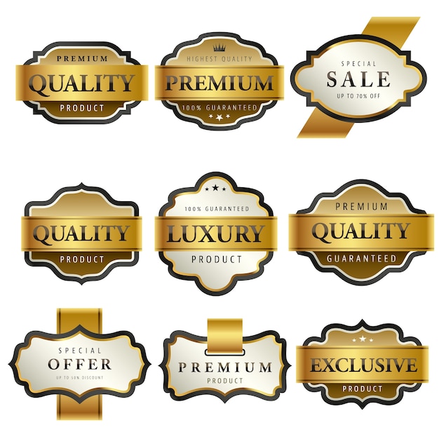 Vetor rótulos de ouro premium de luxo.