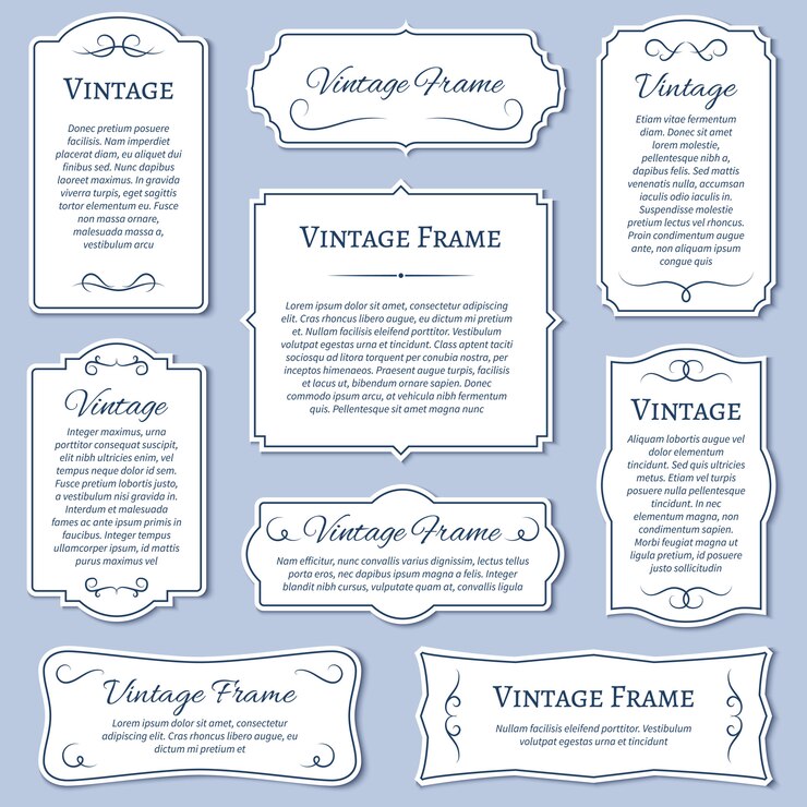 Vetor rótulos de quadro vintage com conjunto de modelo de texto caligráfico