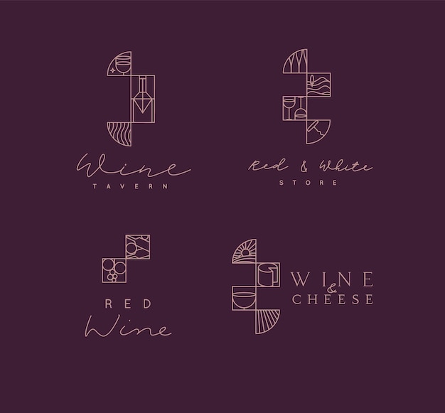 Rótulos de vinho Art Deco com letras violeta bg