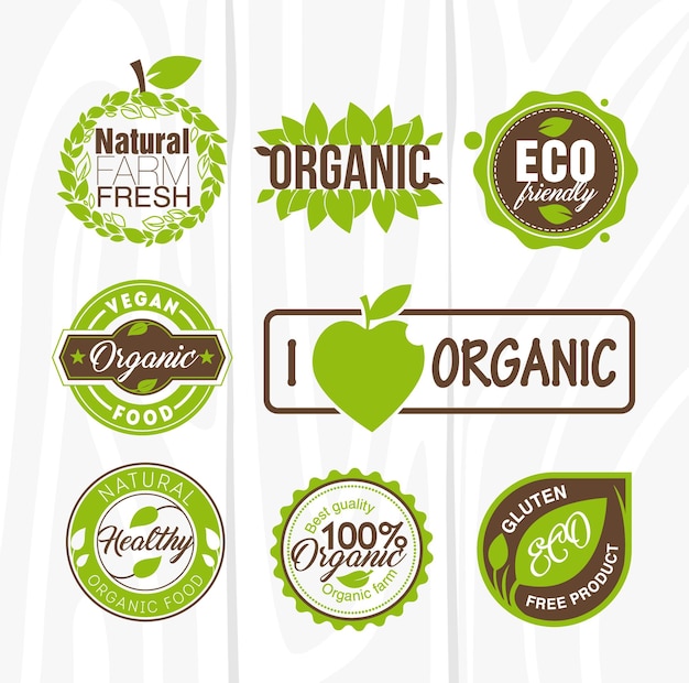 Vetor rótulos e emblemas de alimentos orgânicos.