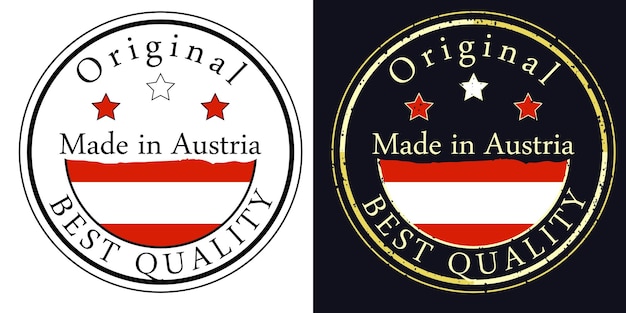 Rótulos redondos com bandeira original de melhor qualidade Ilustração em vetor da bandeira da Áustria