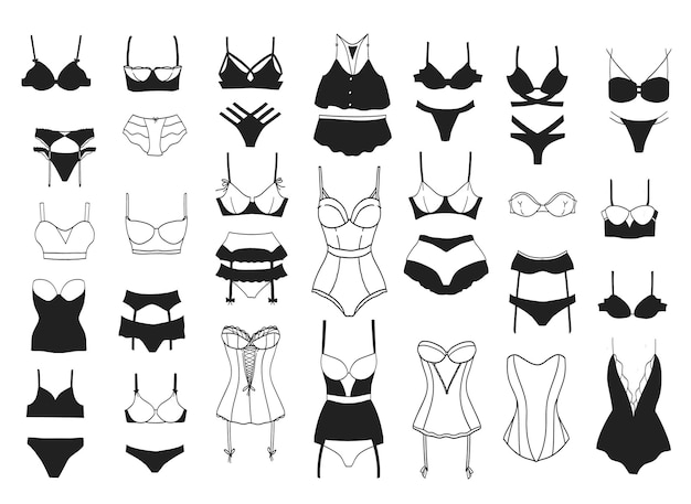 Roupa de dormir de lingerie feminina isolada roupas íntimas femininas Vector Silhouettes