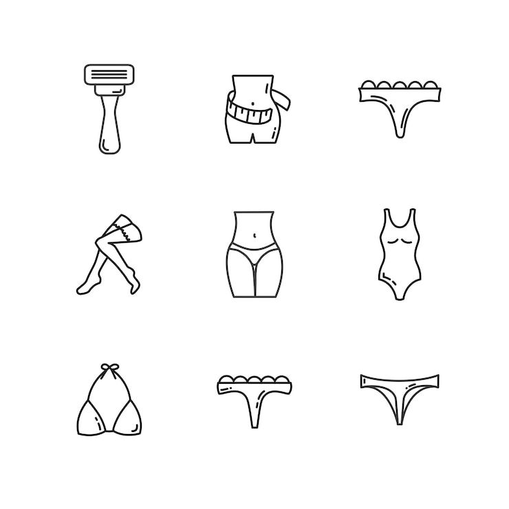 Vetor roupa interior feminina com tangas e sutiã