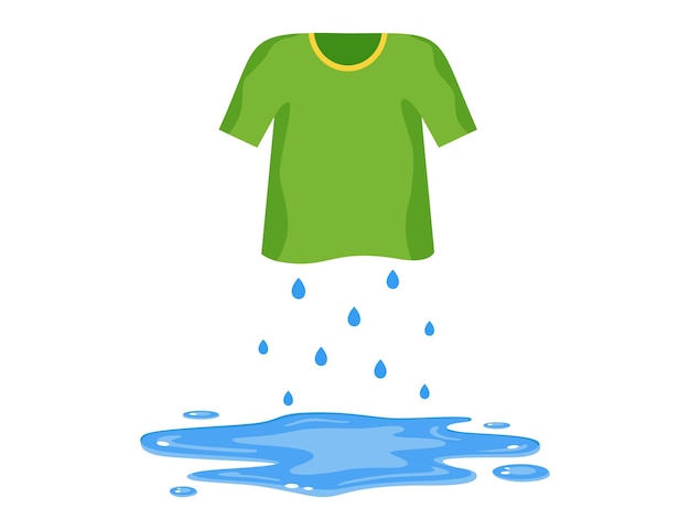 Vetor roupas molhadas água pingando de uma ilustração de vetor plano tshirt