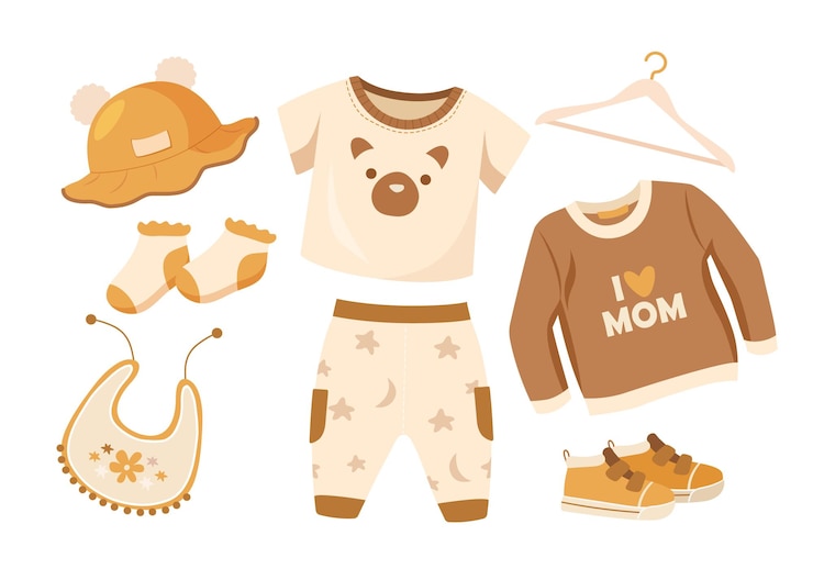 Vetor roupas para bebés, rapazes e raparigas