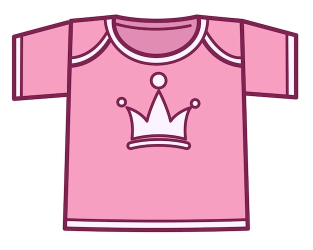 Roupas para meninas, ícone isolado de camisa rosa com estampa ou coroa. traje de princesinha, roupa para bebês e adolescentes. roupas elegantes e minimalistas para crianças. moda infantil, vetor