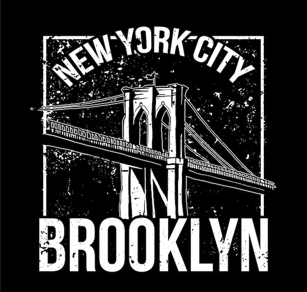 Rua estilo preto branco impressão com ponte de brooklyn da cidade de nova york. para impressão de design de moda em roupas camiseta moletom bombardeiro também para adesivo cartaz adesivo. estilo underground.