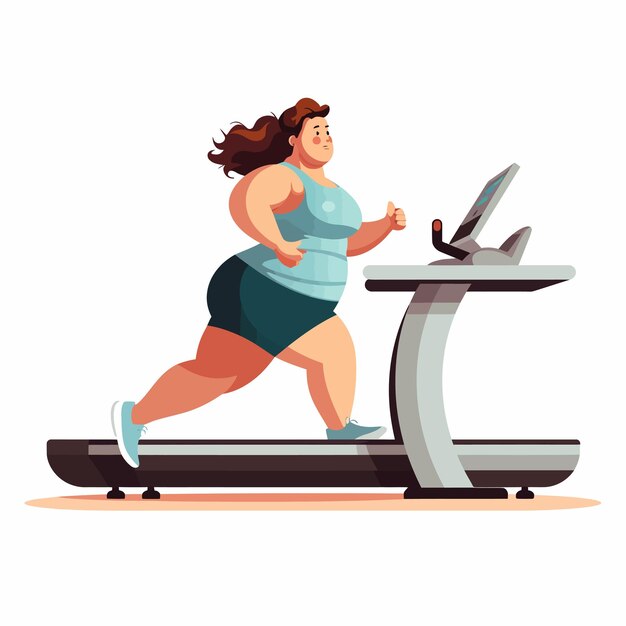 Vetor running_on_treadmill_overweight_middleage_woman