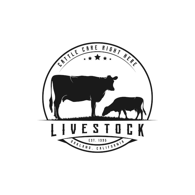 Rústico retro vintage angus gado pecuária. emblema distintivo selo adesivo silhueta logotipo design