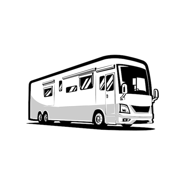 Vetor rv motorhome trailer vector art ilustração monochrome silhueta vector isolado em fundo branco