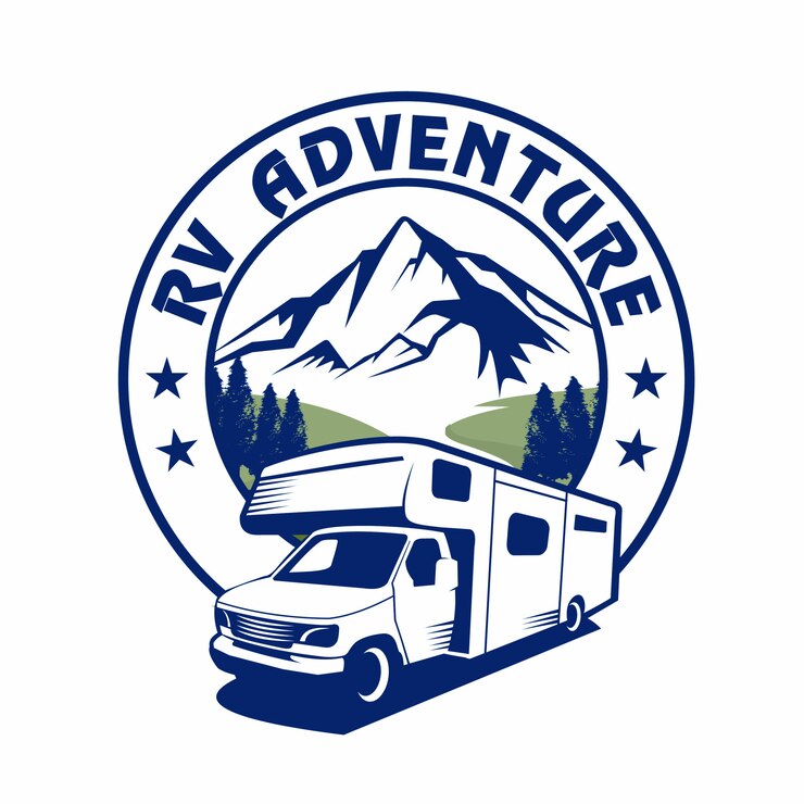 Vetor rv van aventura, van férias, holiday logo, rv logo