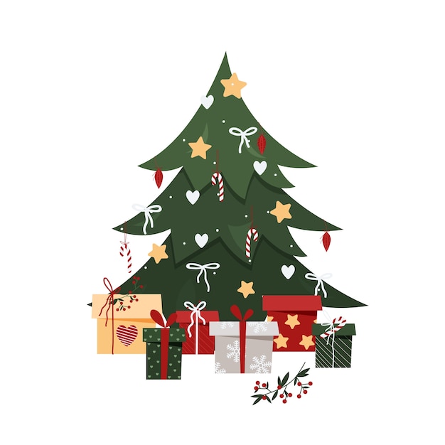Árvore de Natal com presentes em estilo simples