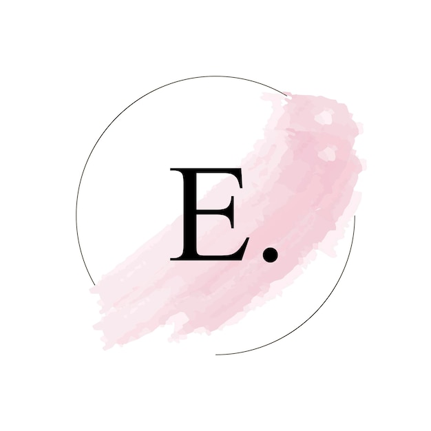 Vetor sa watercolor letter logo design com pincelada rosa circular.