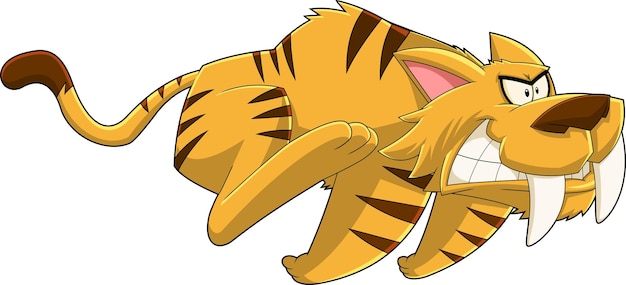 Saber tooth tiger animal personagem de desenho animado correndo
