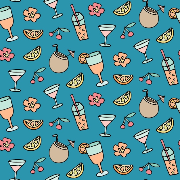 sabor do verão com esta variedade de coquetéis tropicais Perfeito para papéis de parede de menus e muito mais em um padrão de vetor de doodle de praia perfeito