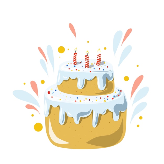 Saboroso bolo de aniversário com velas desenhadas à mão clipart vetorial