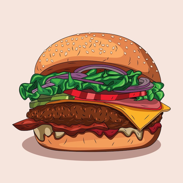 saboroso Hambúrguer com carne. Objeto isolado de vetor