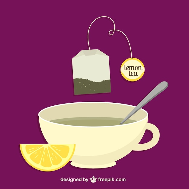 Vetor saco de chá de limão e um copo vector