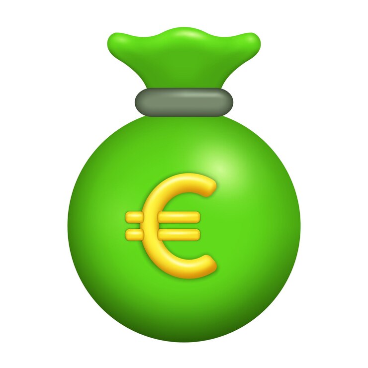 Vetor saco de dinheiro 3d renderização de saco verde com sinal de euro europeu ícone para negócios e finanças em dinheiro para compras, comércio e serviços bancários ilustração vetorial comércio e conceito de negociação