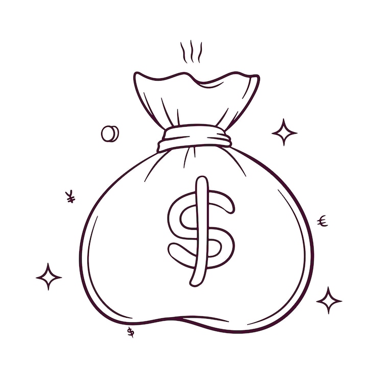 Vetor saco de dinheiro em ilustração vetorial desenhada à mão em moeda de dólar