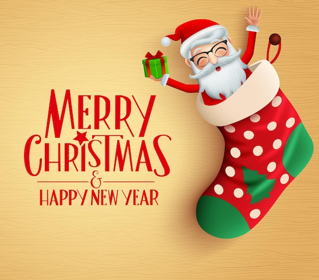 Saco de papai noel de natal pendurar modelo de design vetorial Feliz natal cartão no espaço vazio