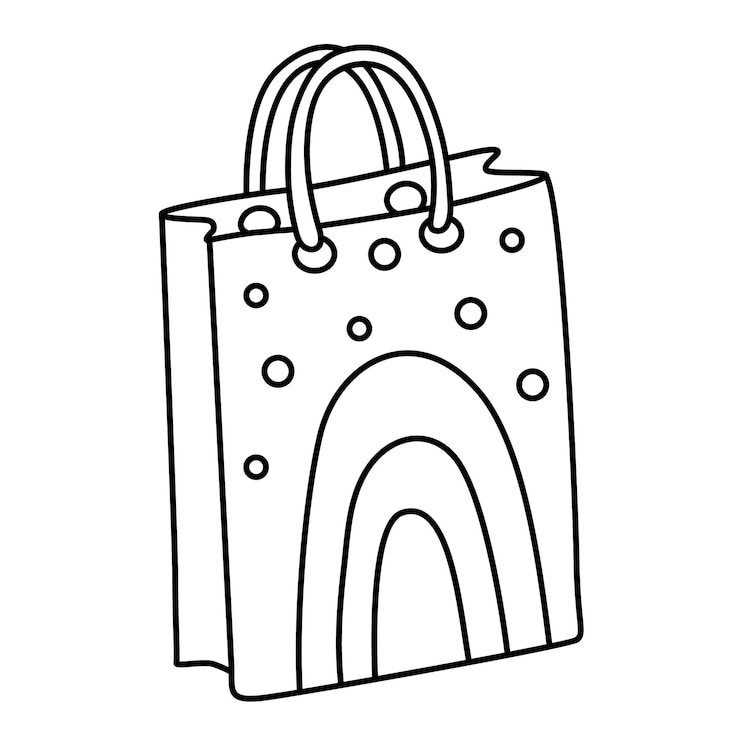 Vetor saco de presente decorado com arco-íris mão desenhada doodle vetor ilustração contorno preto