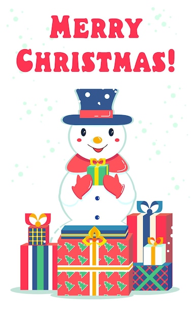 Saco de presente ou caixa de cartão de Natal com boneco de neve Feliz Natal