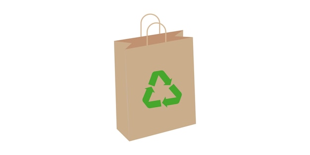 Saco ecológico de papel com etiqueta verde sobre fundo branco. saco ecológico de papel para fazer compras no supermercado.