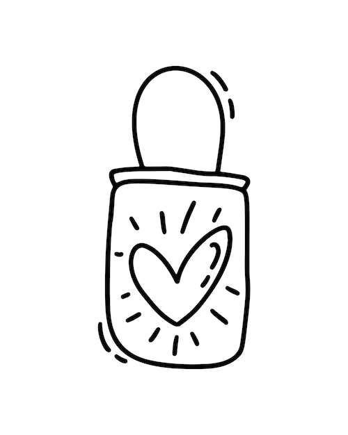 Saco fofo monolinha vetorial com coração Dia dos Namorados Ícone desenhado à mão Doodle de esboço de férias