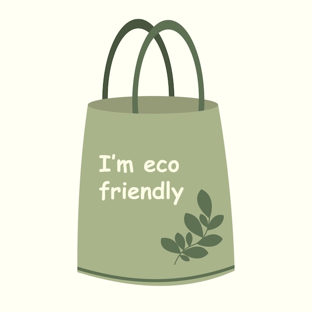 Sacola ecológica com vetor de texto Ilustração Sacola de compras reutilizável com letras Eu sou ecologicamente correto Compras de ecologia Bolsa com tipografia