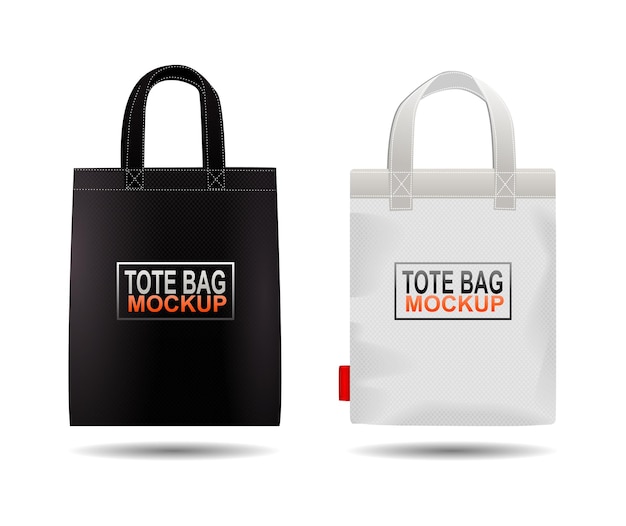 sacolas de compras brancas pretas. conjunto de sacos feitos de materiais ecológicos. sacolas de compras de lona.