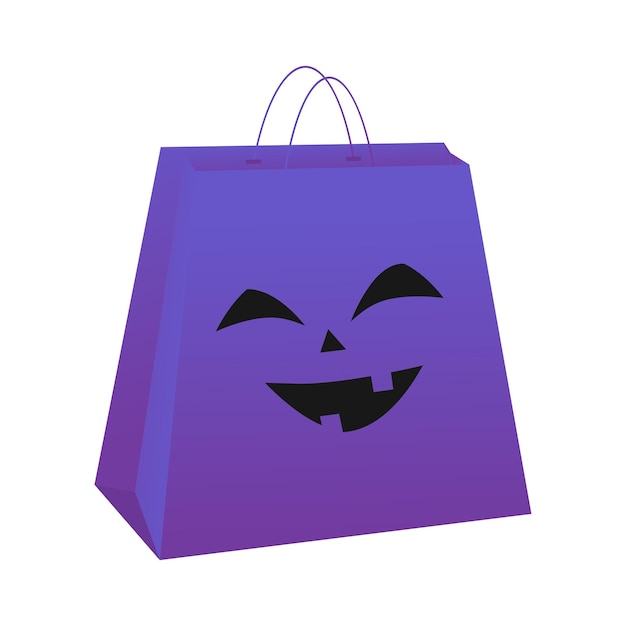 Sacos de papel para compras de halloween pacote roxo com caneca engraçada isola ilustração vetorial