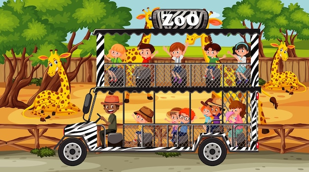 Safari diurno com crianças em carro de turismo