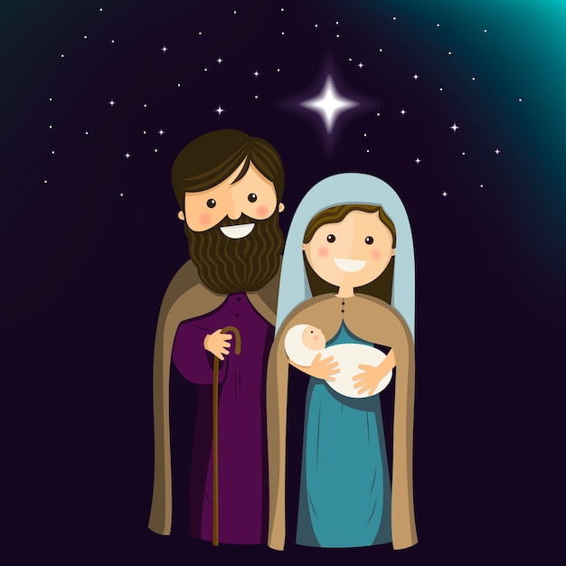 Sagrada família na véspera de natal. ilustração vetorial