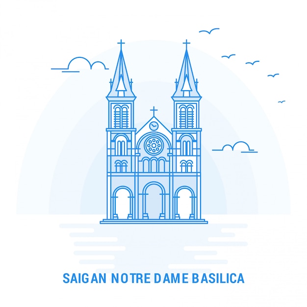 Vetor saigan notre dame basilica blue landmark