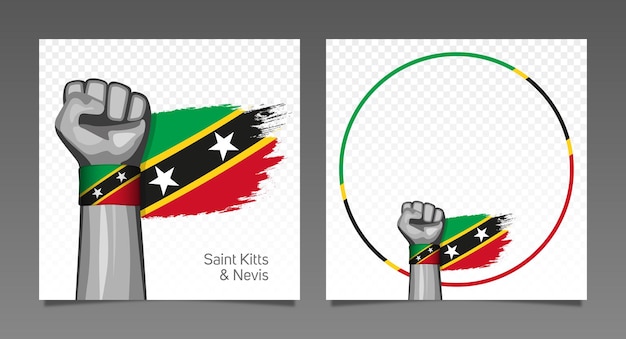 Saint kitts nevis grunge bandeira conjunto de bandeira de quadro de vitória patriótica mão levantada no ar dia da independência