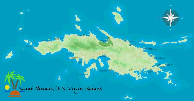 Saint thomas us virgin island mapa de fundo de satélite realista desenhado com precisão cartográfica