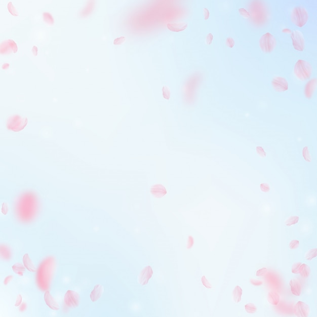 Sakura pétalas caindo. Gradiente de flores rosa romântico.