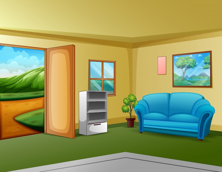 Vetor sala aconchegante com vista para a natureza