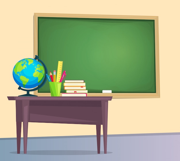 Sala de aula com quadro verde