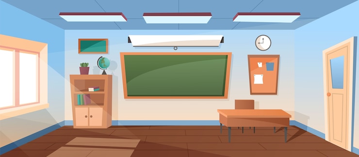 Sala de aula escolar vazia de desenho animado