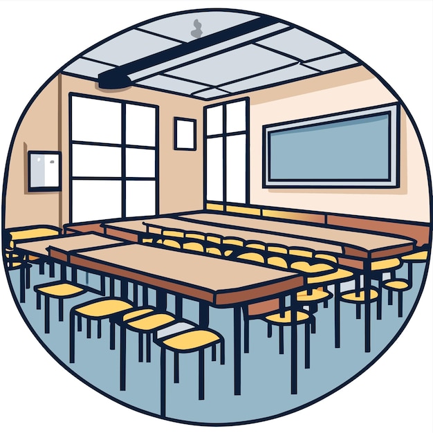 Vetor sala de aula escolar vazia ou cena de sala de aula em branco com ilustração vetorial de lousa vazia