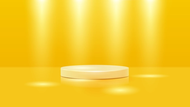 Sala vazia amarela com plataforma de círculo de holofotes